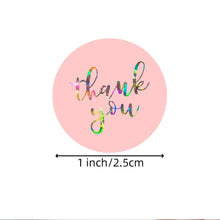 Load image into Gallery viewer, 100-500 pcs laser thank you stickers for gift package sealing pink and black labels sticker round adhesive stationery sticker
