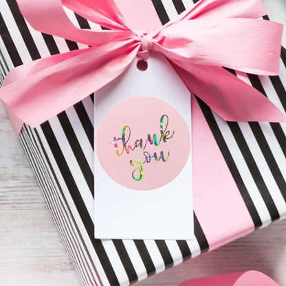 100-500 pcs laser thank you stickers for gift package sealing pink and black labels sticker round adhesive stationery sticker