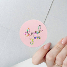 Load image into Gallery viewer, 100-500 pcs laser thank you stickers for gift package sealing pink and black labels sticker round adhesive stationery sticker
