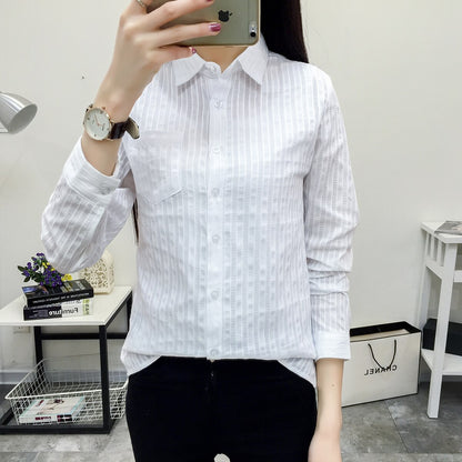 White Blouse Women 2018 New Spring Autumn Blouses Shirts Women Long Sleeve Casual Tops Simple Solid Colour 100% Cotton Shirt