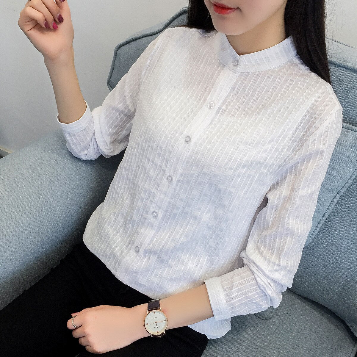 White Blouse Women 2018 New Spring Autumn Blouses Shirts Women Long Sleeve Casual Tops Simple Solid Colour 100% Cotton Shirt