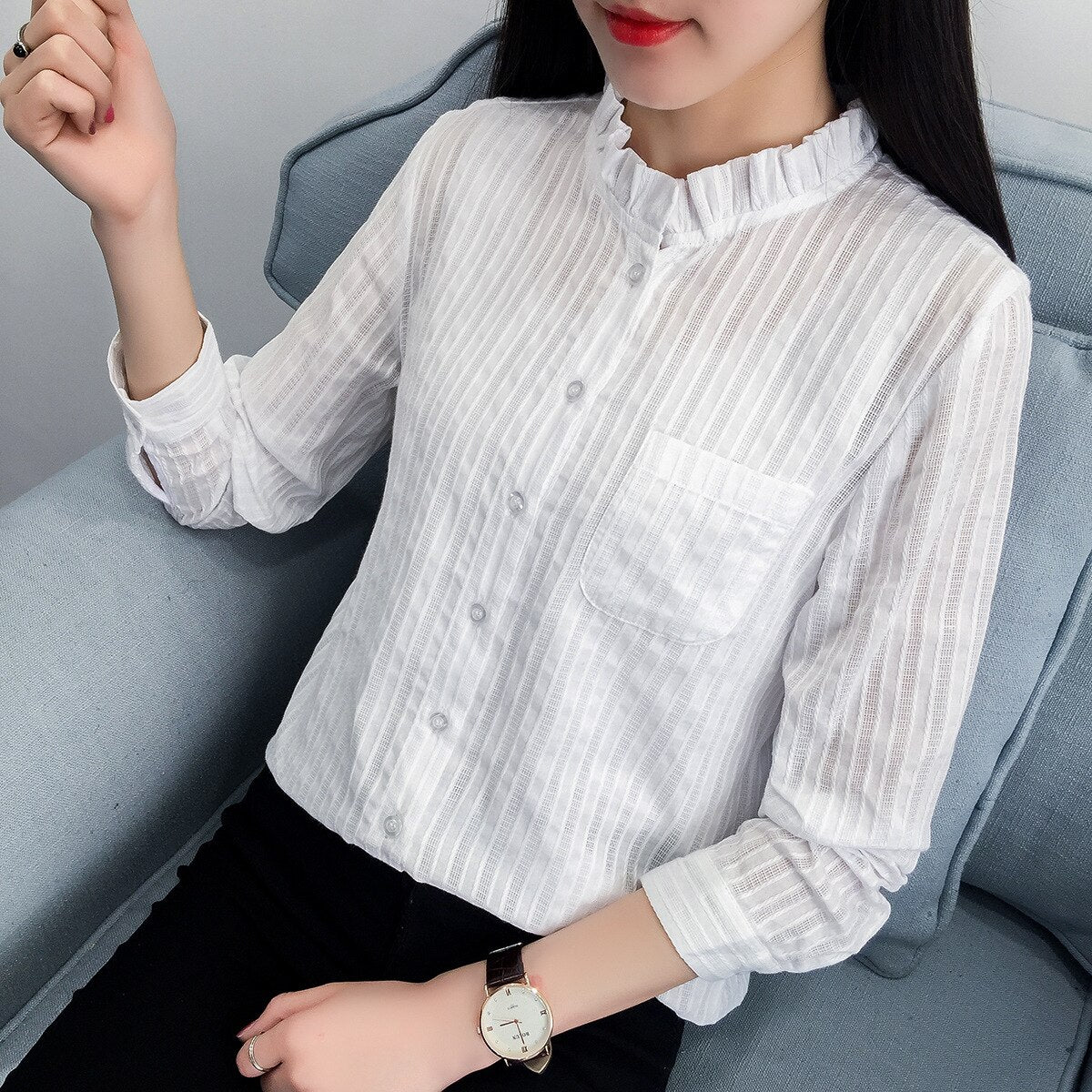 White Blouse Women 2018 New Spring Autumn Blouses Shirts Women Long Sleeve Casual Tops Simple Solid Colour 100% Cotton Shirt