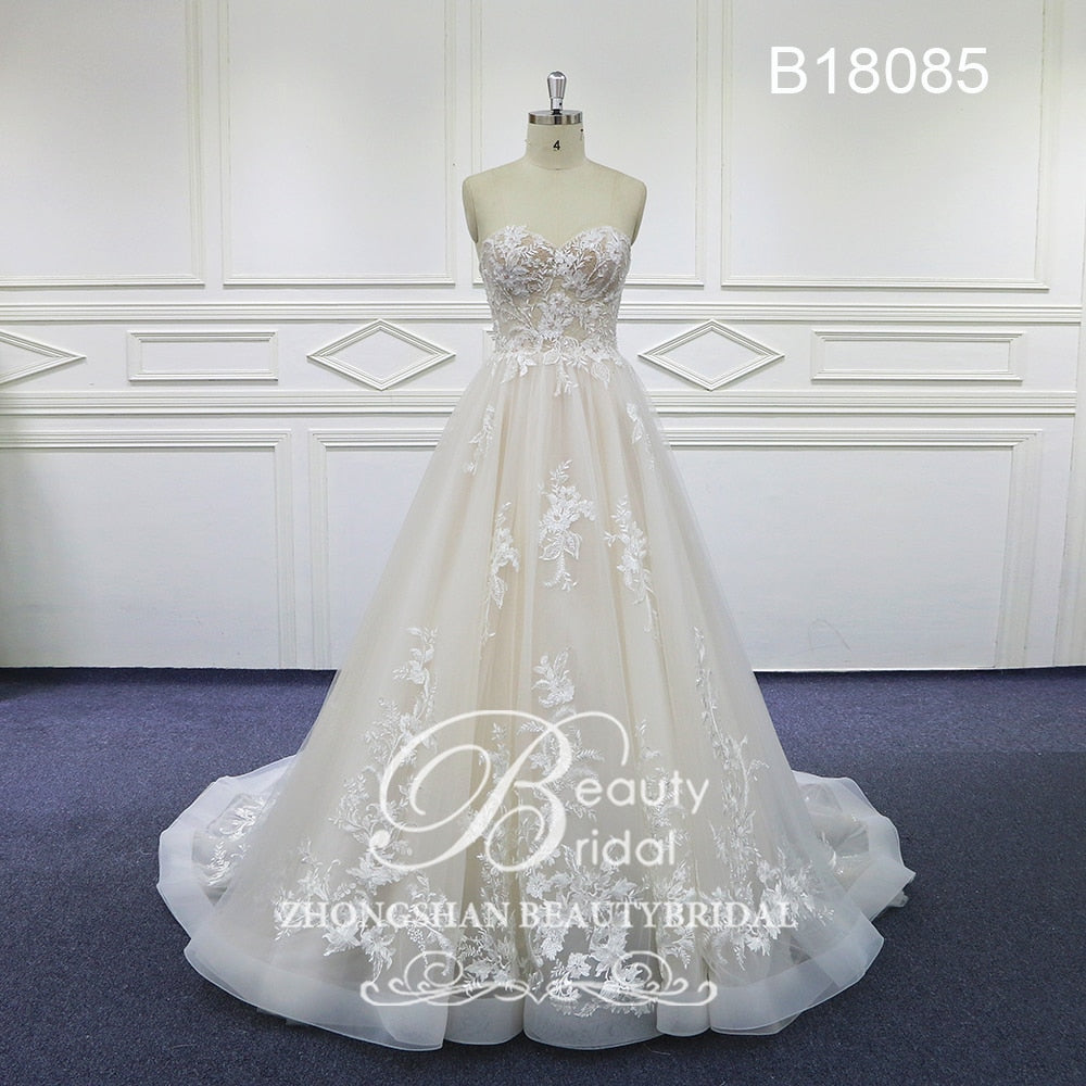 Sweet Heart Wedding Dresses Court Train Wedding Gown Vestido Lace Bridal Dress with beading B18085