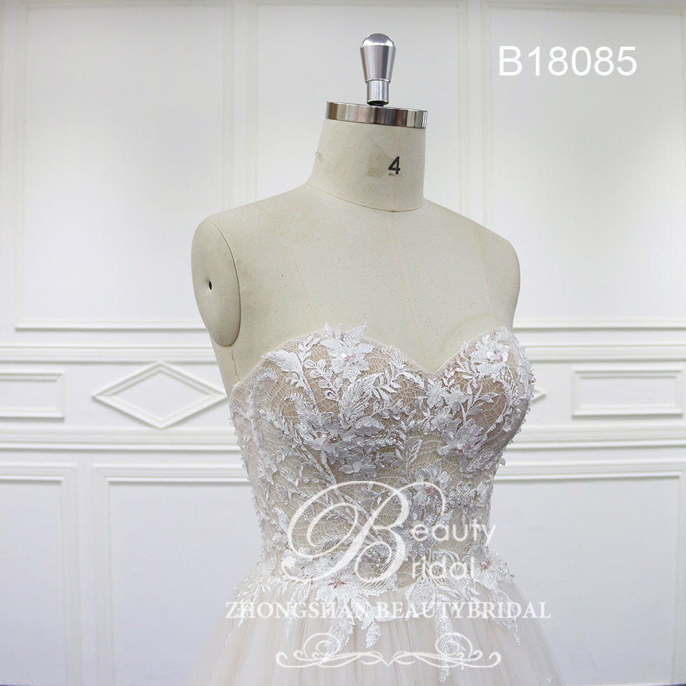 Sweet Heart Wedding Dresses Court Train Wedding Gown Vestido Lace Bridal Dress with beading B18085