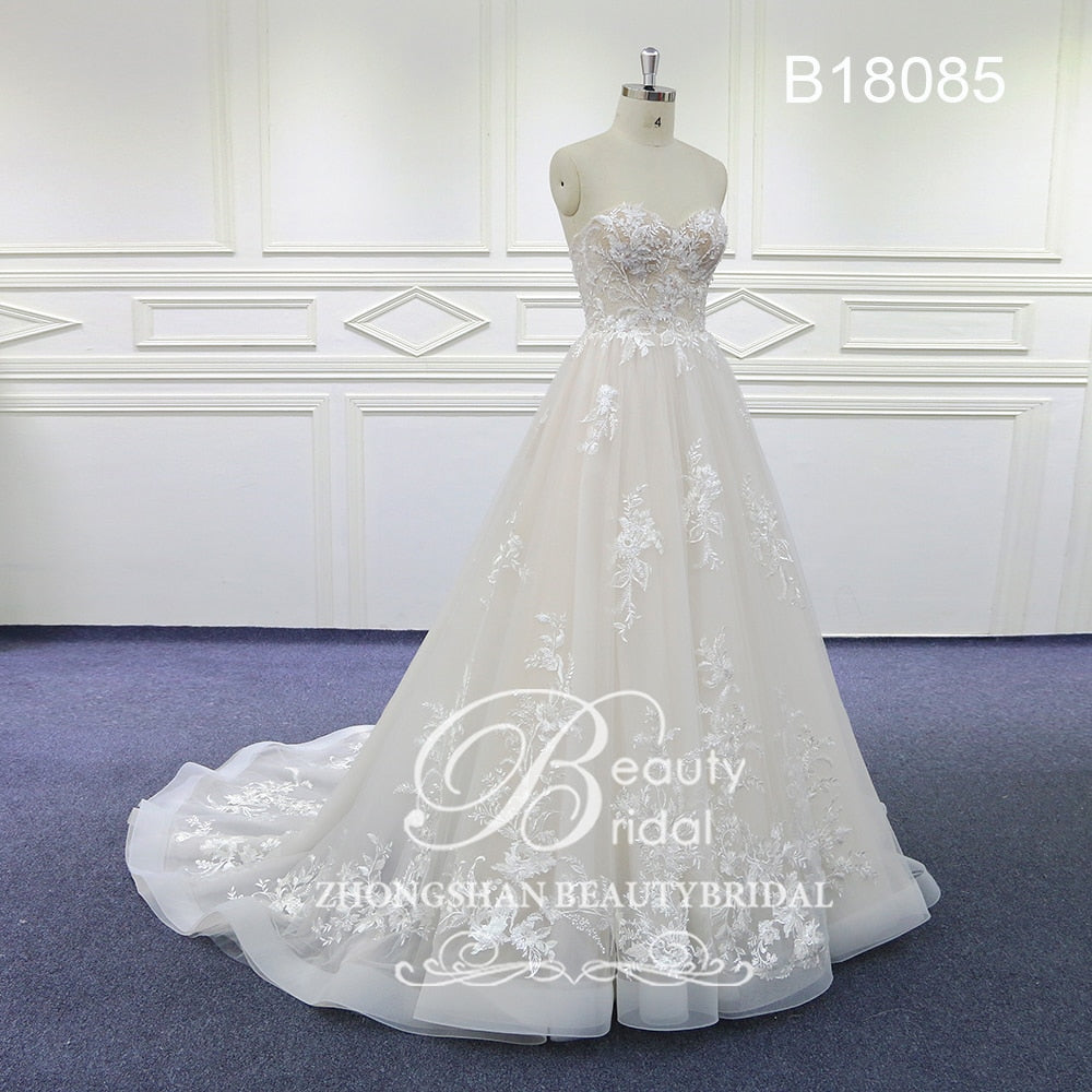 Sweet Heart Wedding Dresses Court Train Wedding Gown Vestido Lace Bridal Dress with beading B18085
