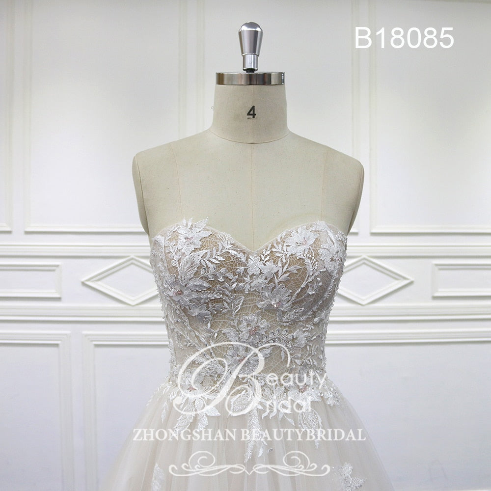 Sweet Heart Wedding Dresses Court Train Wedding Gown Vestido Lace Bridal Dress with beading B18085