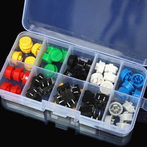 50pcs Tactile Push Button Switch Momentary Tact & Cap Assorted Kit 12x12x7.3mm Key Caps