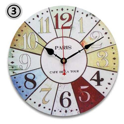 Round Vintage Rustic Wooden Wall Clock Quartz Movement