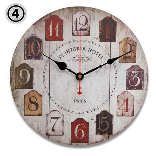 Round Vintage Rustic Wooden Wall Clock Quartz Movement