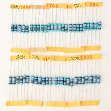 将图片加载到图库查看器，500 Pcs 1W 1% Metal Film Resistor 100 Value 10 ohm-1M ohm Assortment Kit
