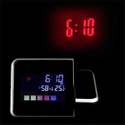 Digital LCD Time Projector Snooze Alarm Clock Temperature Weather Humidity LED