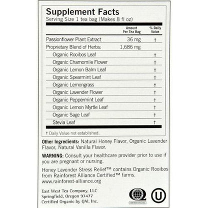 Yogi Stress ReliefHerbal Tea Caffeine Free Honey Lavender - 16 Tea Bags - Case of 6