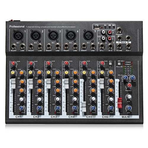 EL MPortable 7 Channel Professional Live Studio Audio Mixer USB Mixing Console KTV DJ Karaoke