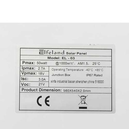 Elfeland? EL-03 50W 12V 560*540mm Semi-flexible Front Junction Box Solar Panel with Cable For Home RV Boat