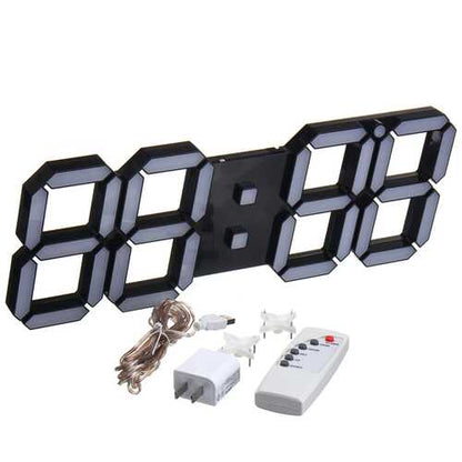 Large Modern Digital Led Skeleton Wall Clock With Date Timer 24/12 Hour Temperature Display Remote Control