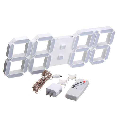 Large Modern Digital Led Skeleton Wall Clock With Date Timer 24/12 Hour Temperature Display Remote Control