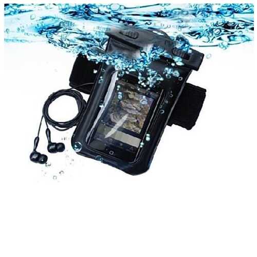Waterproof Bag for you Smartphone with Music Out Jack and Waterproof Headphones - Color: Black
