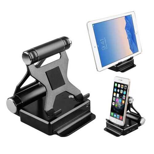 Podium Style Stand With Extended Battery Up To 200% For iPad, iPhone And Other Smart Gadgets - Color: Black