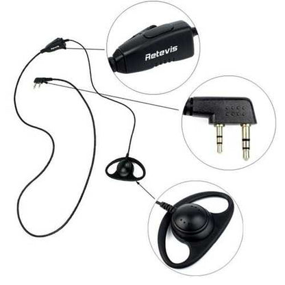 Retevis D shape Soft Ear Hook Earpiece 2Pin PTT Mic Headset For Kenwood For Baofeng UV-5R 888S
