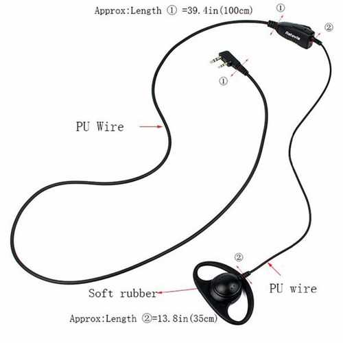 Retevis D shape Soft Ear Hook Earpiece 2Pin PTT Mic Headset For Kenwood For Baofeng UV-5R 888S