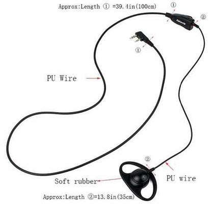 Retevis D shape Soft Ear Hook Earpiece 2Pin PTT Mic Headset For Kenwood For Baofeng UV-5R 888S