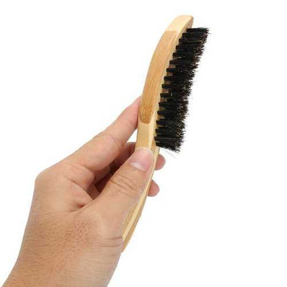 Portable Men Boar Bristle Beard Brush Facial Hair Shaving Brush Long Bamboo Handle