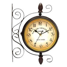 Load image into Gallery viewer, Rotating Double Side Wall Clock Garden Indoor &amp; Outdoor Station Wall Mounted With Bracket
