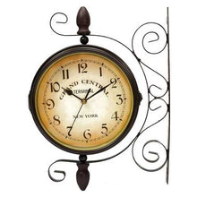 Load image into Gallery viewer, Rotating Double Side Wall Clock Garden Indoor &amp; Outdoor Station Wall Mounted With Bracket
