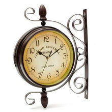 Load image into Gallery viewer, Rotating Double Side Wall Clock Garden Indoor &amp; Outdoor Station Wall Mounted With Bracket
