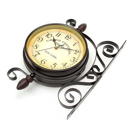 Rotating Double Side Wall Clock Garden Indoor & Outdoor Station Wall Mounted With Bracket
