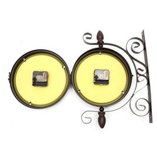 Load image into Gallery viewer, Rotating Double Side Wall Clock Garden Indoor &amp; Outdoor Station Wall Mounted With Bracket
