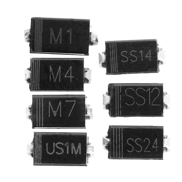 350pcs 7 Values SMD Diode Pack Electronic Components Kit 50pcs Each Value M1(1N4001) M4(1N4004) M7(1N4007) SS14 US1M RS1M SS34