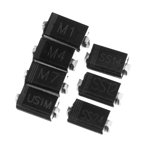 350pcs 7 Values SMD Diode Pack Electronic Components Kit 50pcs Each Value M1(1N4001) M4(1N4004) M7(1N4007) SS14 US1M RS1M SS34