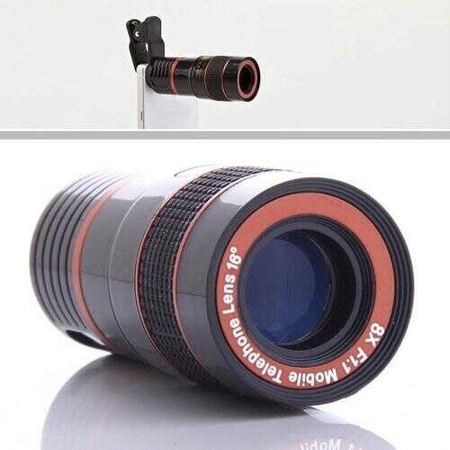 Telephoto PRO Clear Image Lens Zooms 8 times closer! For all Smart Phones & Tablets with Camera - Color: Black/Red