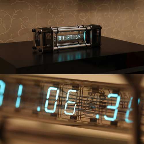 Assembled IV-18 Fluorescent Tube Clock 6 Digital Display Aluminum Alloy Energy Pillar With Remote Control