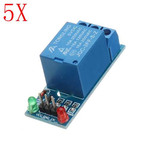 5pcs 5V Low Level Trigger One 1 Channel Relay Module Interface Board Shield DC AC 220V PIC AVR DSP ARM MCU Geekcreit for Arduino - products that work with official Arduino boards