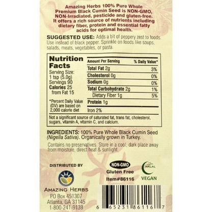 Amazing Herbs - Black Seed Whole Seed - 16 oz