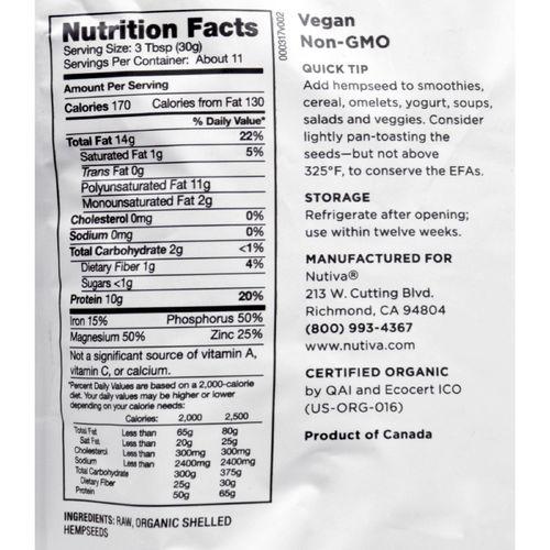 Nutiva Hempseed - Organic - Shelled - 12 oz