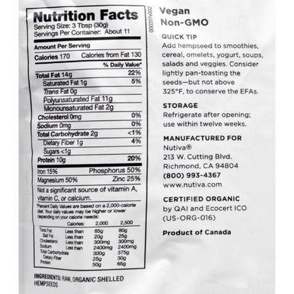 Nutiva Hempseed - Organic - Shelled - 12 oz