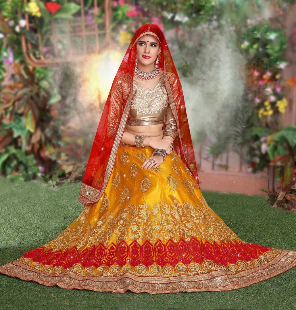 Yellow Embroidered Semi Stitched Lehenga Choli With Dupatta