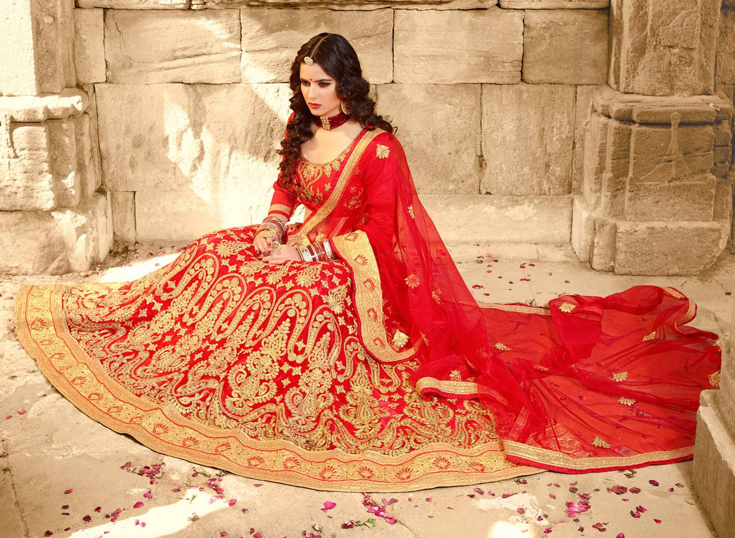 Red Embroidered Semi Stitched Lehenga Choli With Dupatta