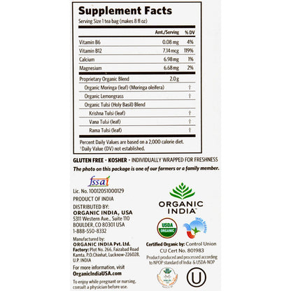 Organic India Tulsi Tea - Organic - Moringa - 18 Tea Bags - 1 Case