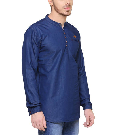 True Blue Denim Cotton Casual Short Kurta for Men