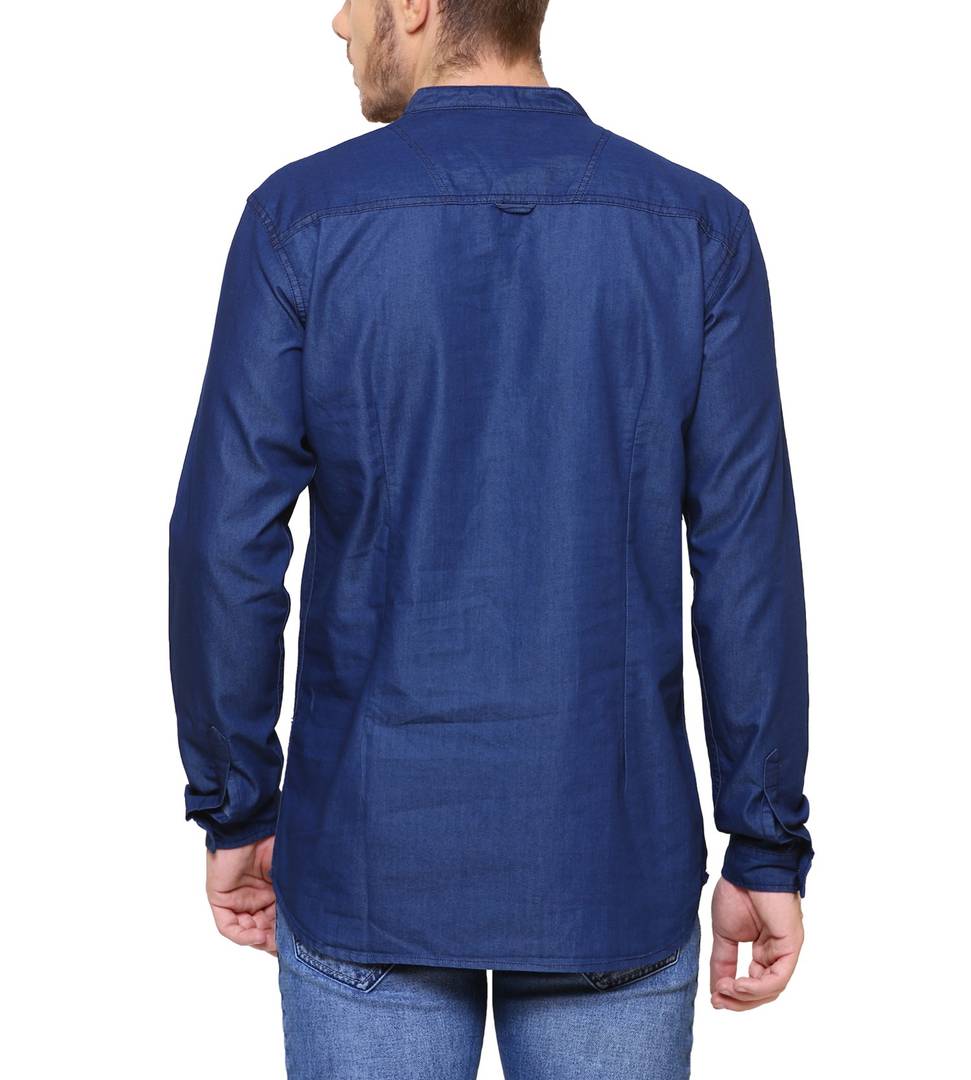 True Blue Denim Cotton Casual Short Kurta for Men