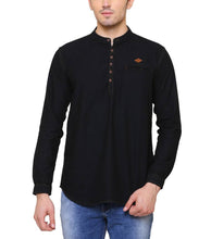 Cargar imagen en el visor de la galería, Black Denim Cotton Casual Short Kurta for Men
