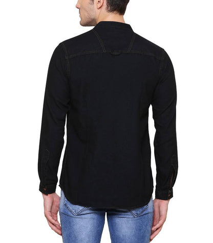Black Denim Cotton Casual Short Kurta for Men