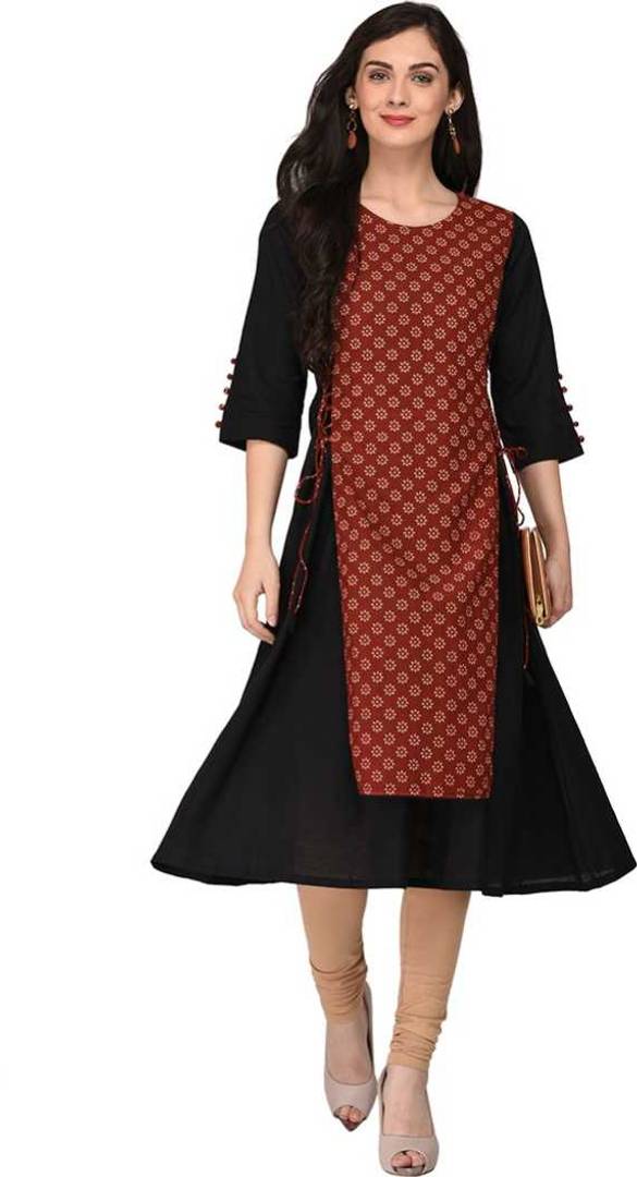  Women Printed A-line Kurta (Red, Black)