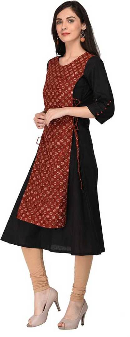  Women Printed A-line Kurta (Red, Black)