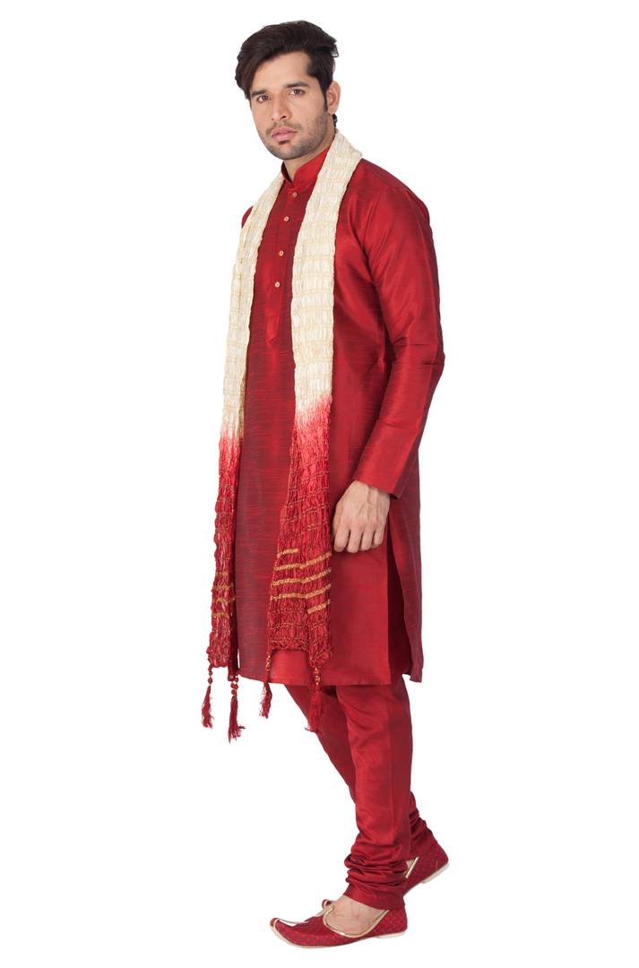Men's Maroon Cotton Silk Kurta Sets