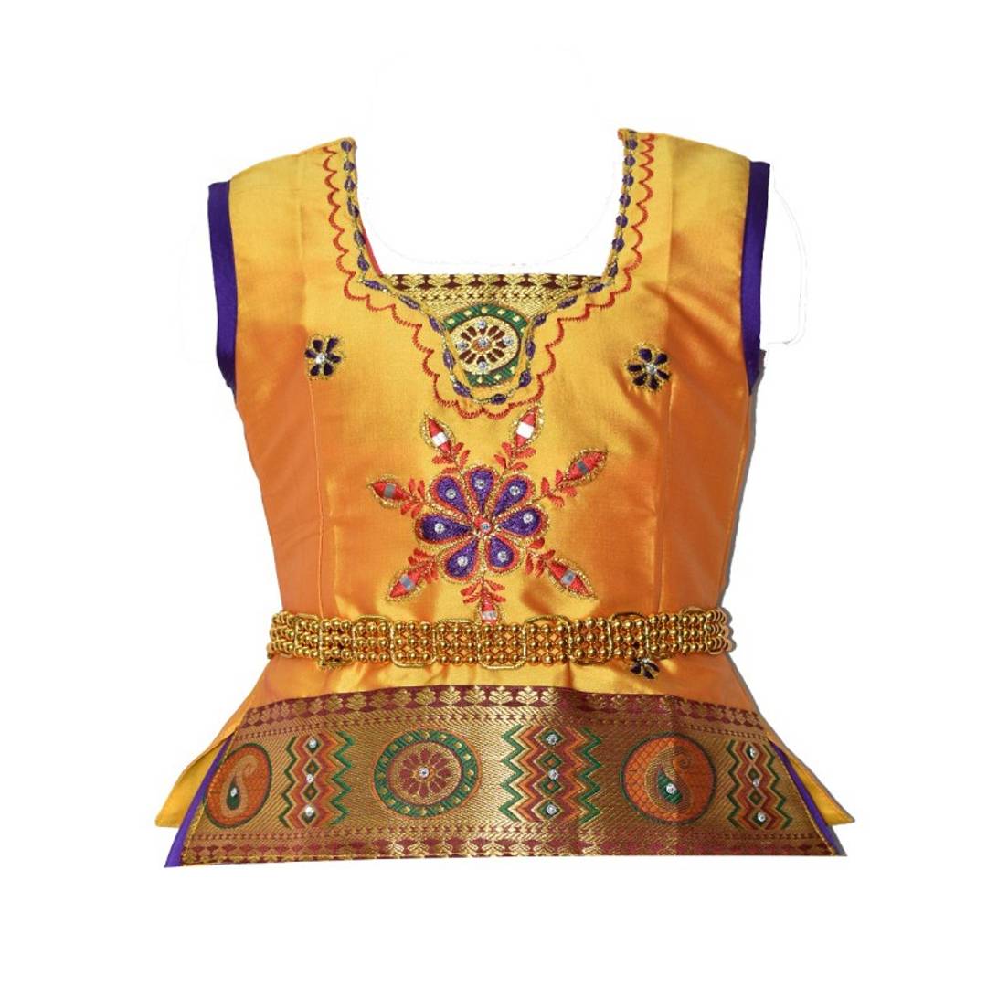 Flawless Blue Embroidered Silk Blend Girl's Lehenga Cholis